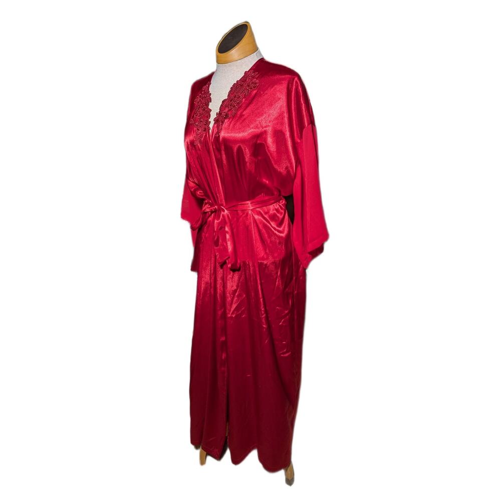 Vtg 1980s Expressions by California Dynasty Red Embellished Satin Silky Robe M